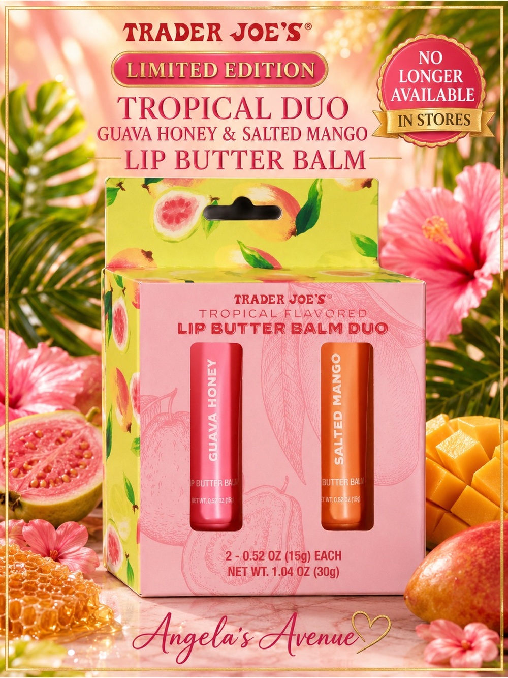 Trader Joe's Tropical Duo
Guava Honey & Salted Mango Lip Butter Balm NEW IN BOX